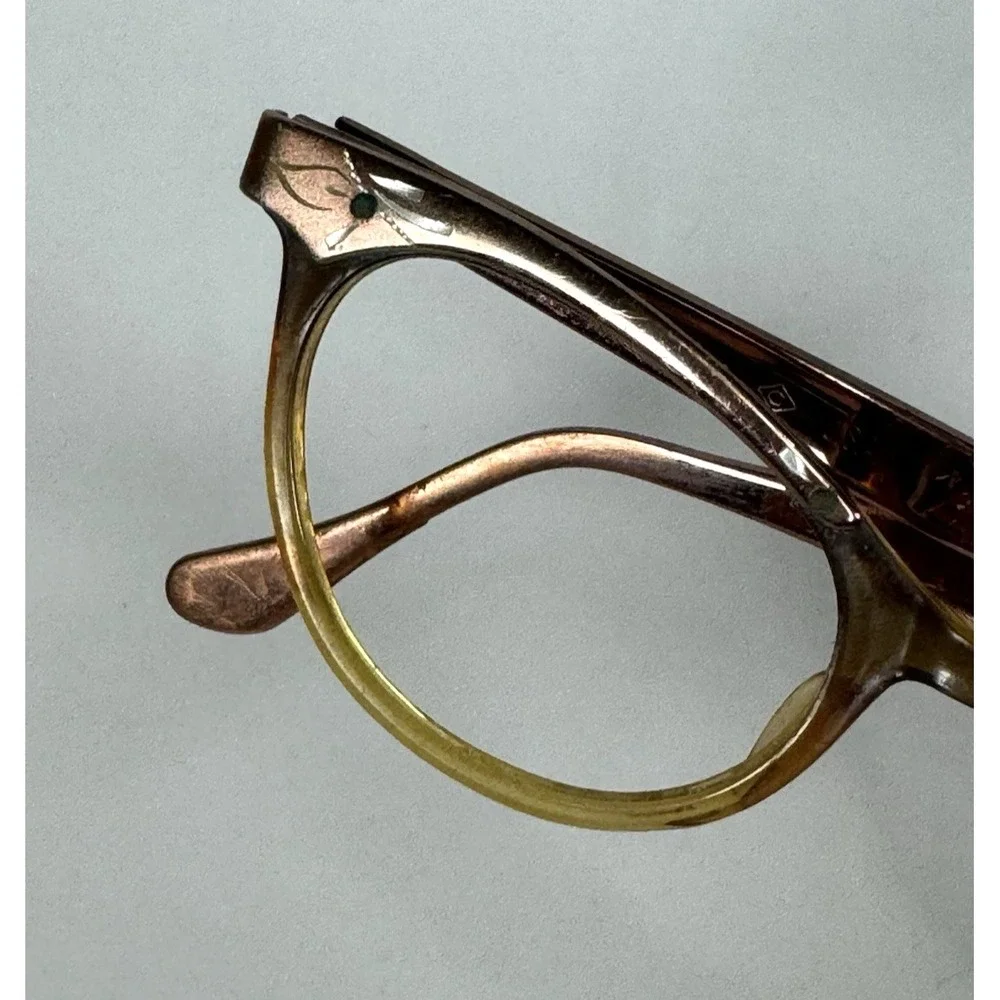 Vintage Metallic Rose Gold‎ Cat Eyeglass Frames Women's 1950s Rockabilly Pinup